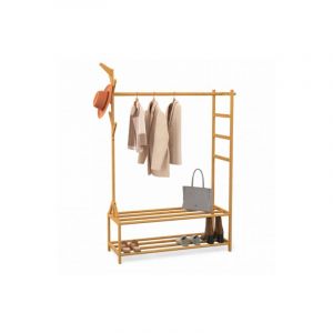 Portant vêtements bambou RITA avec porte-manteaux et étagères