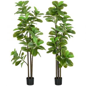 Homcom Ficus Lutea artificiels 1,80H m - lot de 2 ficus artificiels - 120 feuilles réalistes par pied - pot inclus noir vert