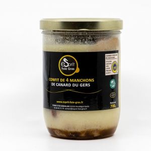 Esprit Foie Gras - Confit de 4 manchons de canard du Gers - 700 G - Conserverie familiale du Gers - Plat cuisiné pour 2 personnes - Canard élevé et transformé dans le Gers - Terroir et gastronomie du Sud-Ouest