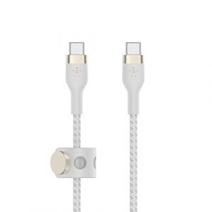 Belkin Boost Charge Pro Flex C&acirc;ble silicone tress&eacute; USB-C vers USB-C (blanc) - 3 m