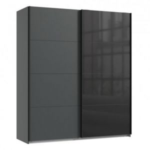 Wimex Armoire 2 portes coulissantes TILBURG 180 cm graphite verre noir
