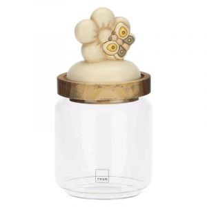 THUN, Bocal en verre avec couvercle en bois, petite version, conteneurs alimentaires, ligne Elegance, 400 ml de capacit&eacute;, &Oslash; 9 cm, 11 cm h
