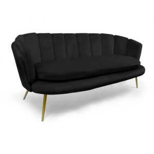 Image de Canap&eacute; style coquillage 3 places Brenda Velours Noir pieds Or