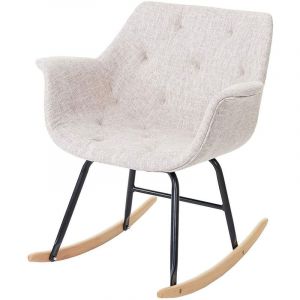 Décoshop26 Fauteuil à bascule rocking chair relax avec accoudoirs en tissu crème/gris FAB04016