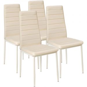 TecTake Lot de 4 chaises avec surpiq&ucirc;re - beige