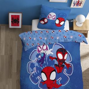 Parure de lit enfant 100% Coton - SPIDEY LITTLE - Bleu - 140x200+63x63cm