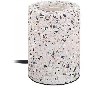 Relaxdays Petite lampe de chevet en terrazzo, sans abat-jour, Douille E27, forme cylindrique, H x D : 11 x 8 cm, blanche