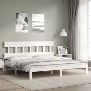 VidaXL Cadre de lit avec tête de lit blanc 200x200 cm bois massif