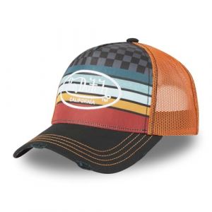 Vondutch Casquette trucker SUBLI Homme - Trucker - Filet Rigide - Noir Orange Bleu Jaune - Visière Arrondie