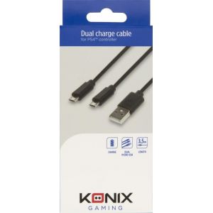 Konix Cordon de charge double pour manette PS4 3.5 m