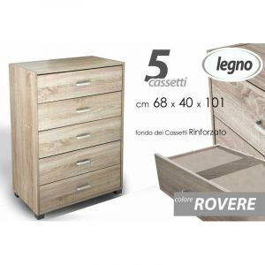 Commode en bois - MARQUE - 5 tiroirs - chêne blanchi - 68 x 40 x h101 cm