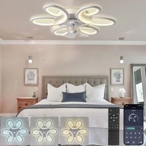 Rosnek - Ventilateur de Plafond avec Lumière avec Télécommande 65cm Blanc - Design Florale Moderne, Lumière Dimmable à Réglage Continu 3 Couleurs