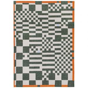 Tapis de salon Chess Craft Collection 80x150 cm - Deep Green - Motif Damier Déconstruit, Graphisme Audacieux, Couleurs Vives pour Esthétique