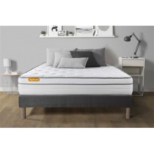 Septnuits - Ensemble matelas sommier Memo luxe 140 x 190 cm - Couleur : Gris - Gris