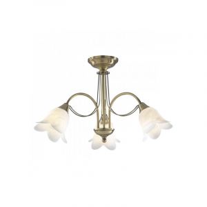 L inaire Center Plafonnier Doublet laiton antique et verre alb&acirc;tre blanc 3 ampoules