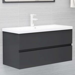 Image de VidaXL Armoire d'évier avec lavabo intégré Gris béton
