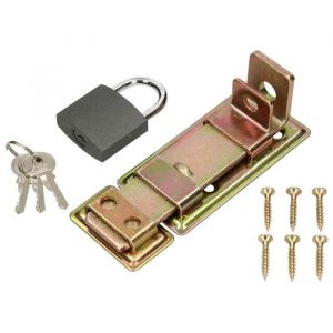 Image de Verrou droit 130 mm + solide cadenas jaune galvanisé universel - Kotarbau