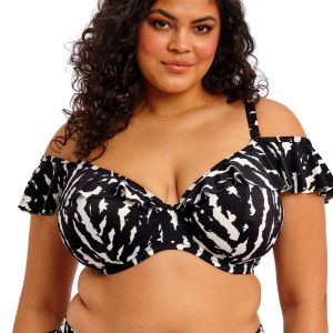 Haut de bikini col bardot noir et blanc