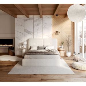 Lit coffre Bedretti 160 x 200 cm - Tissu cléo - sommier à lattes relevable Blanc