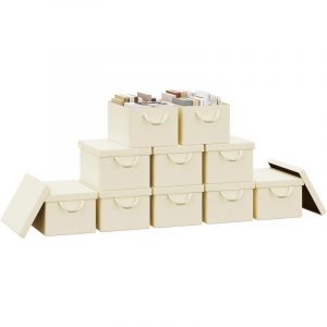 Lot de 10 Bo&icirc;te de Rangement Woltu 48x29x20 cm, avec Couvercle, Coffre de Rangement en Tissu non Tiss&eacute;, Pliable, Cr&egrave;me