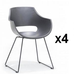 Image de Inside75 Lot de 4 chaises design REMO coque grise piétement luge métal noir mat - gris