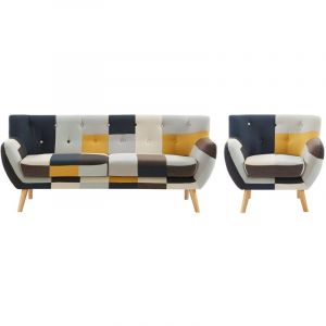 Canapé 3 places et fauteuil en tissu patchwork SERTI II