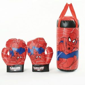 Set de boxe enfant - RESTEQ - Spiderman - sac de frappe 28x12 cm - gants inclus - entraînement à domicile