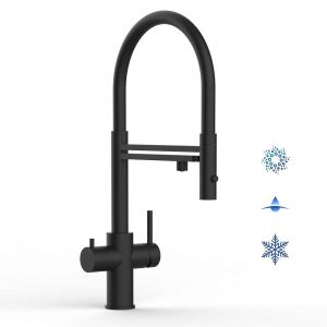 Mitigeur De Cuisine 5 Voies en ACIER INOXYDABLE Chirurgical, avec bec pivotant 360° et douchette 2-jets détachable, PVD Noir Mat