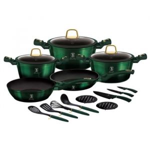 Batterie De Cuisine - Berlingerhaus - Collection Emerald - 17 Pi&egrave;ces - Aluminium Forg&eacute; - Anti-Adh&eacute;sif