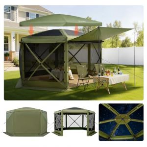 VEVOR Tente Moustiquaire Tonnelle Pop-up 3x3 m Tente Moustiquaire Pliante 6-8 Personnes Abri Solaire &agrave; 6 C&ocirc;t&eacute;s pour Camping en Famille, Terrasse, Jardin, avec Toit Amovible, Sac de Transport, Vert