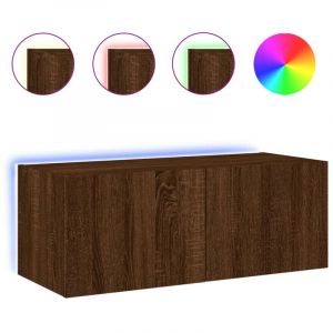 VidaXL Meuble Tv Mural Avec Lumi&egrave;res Led Ch&ecirc;ne Marron 80x35x31 Cm