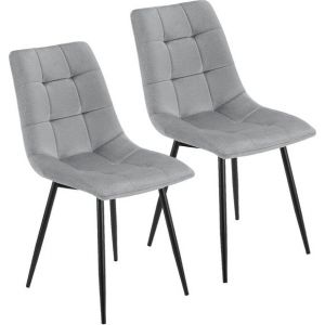 Chaises de salle &agrave; manger en acier Blanca - Lot de 2 - Gris clair - Velours