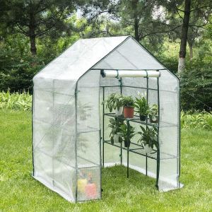 Serre de Jardin PE Serre pour l&eacute;g es avec Porte 143x143x195cm Blanc Woltu