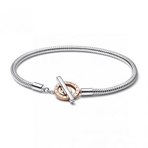 Image de Pandora Bracelet Maille Serpent Fermoir en T Bicolore Signature - Taille Taille 18