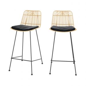 Chaise pour îlot central 66 cm en rotin et noir (lot de 2)