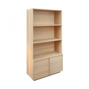 Etag&egrave;res biblioth&egrave;que effet bois naturel 2 portes 5 niveaux - L 80 x P 35 x H 160cm - Kuba