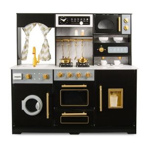 Leomark Royal Black (102/246363 ) Cuisine en Bois pour Enfants – Cuisine Jouet Interactive avec Lumières Sons et Accessoires