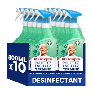 Mr. Propre Pschittez Eessuyez Termin&eacute; Spray D&eacute;sinfectant Nettoyant Multi-Usages Fleurs De Pommier, 10 x 800ML. &Eacute;limine 99,9% Des Bact&eacute;ries. Pas De Traces