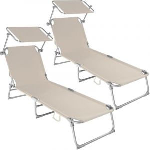 Lot de 2 transats bain de soleil acier beige 2208188