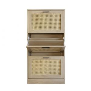 Box and beyond Meuble à Chaussures en Cannage, 3 Tiroirs, Rangement 18 Paires, Style Moderne