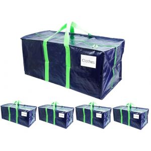 VOUNOT Lot de 5 Sacs de Déménagement Pliables Grand Format Sacs de Rangement avec Poignées Solides et Bretelles de Sac à Dos Alternative aux Cartons Traditionnels Bleu