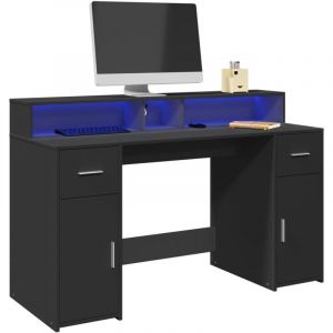 VidaXL Bureau avec lumi&egrave;res led noir 140x55x91 cm bois d'ing&eacute;nierie