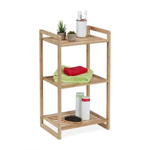 Image de Relaxdays Étagère en bambou, HxLxP : 70 x 40 x 30 cm, sur pieds, avec 3 niveaux, salle de bain, cuisine séjour, nature