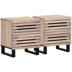 VidaXL Tables de Chevet 2 pcs, Armoires de Lit avec Rangement, Tables de Nuit, Meubles de Chambre à Coucher Intérieur, Bois Manguier Massif Blanchi