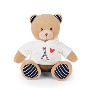 - Ours Peluche Sweat Tour Eiffel - 28 cm - Collection Amour de Paris - Design Brodé Esprit Français - Peluche à câliner - Idée Cadeau Souvenir pour Enfants et Adultes - SP4289