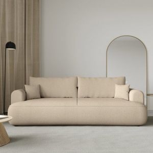 Canapé convertible trois places - OVO - tissu chenille beige clair