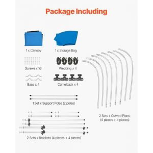 VEVOR Bimini pour Bateau &agrave; 4 arceaux, 243x137x216-228 cm, taud de Soleil avec Cadre en Alliage d'aluminium, Toile en Polyester 600D, Sac de Rangement, 2 poteaux de Support, 4 Sangles, Bleu Pacifique