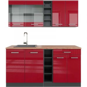 Vicco - Cuisine R-Line, Bordeaux haute brillance/anthracite, 160 cm, pt Chêne