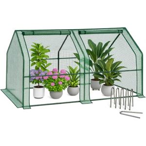 VOUNOT Mini Serre de Jardin à Toit Pointu avec 2 fenêtres avec Zip enroulables Bâche PE renforcée 135g/m2 pour semis Plantes Fleurs légumes 180x90x90cm Vert