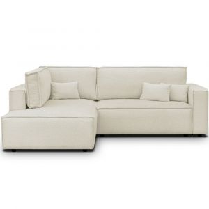 Canapé d'angle gauche ouvert convertible 3 pl., tissu bouclé beige
